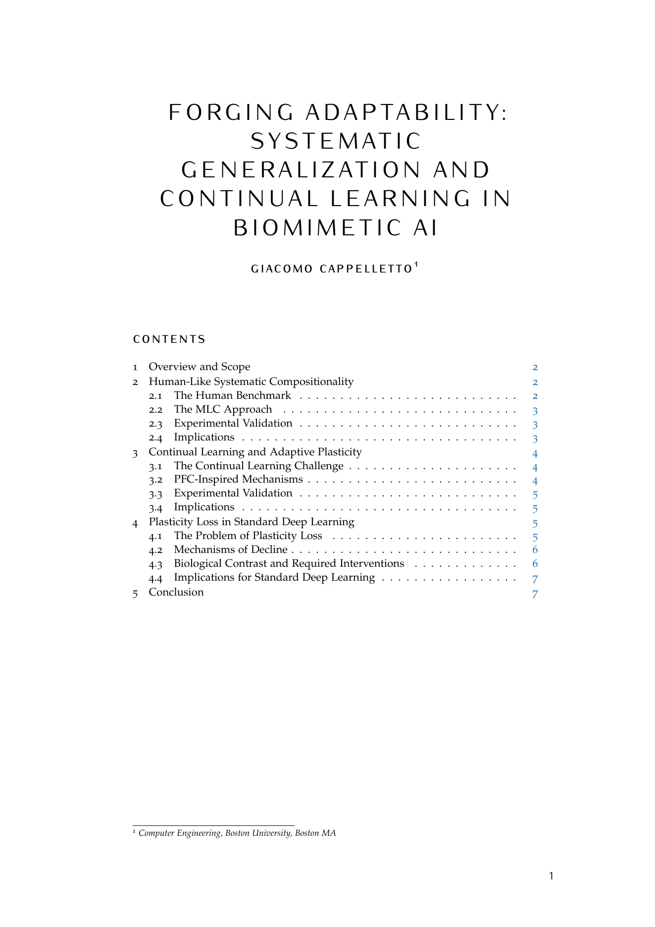 Full portrait page 1 of the final paper, showing the title, author, and contents.